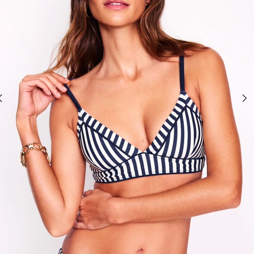 Navy and White Striped Bikini Top